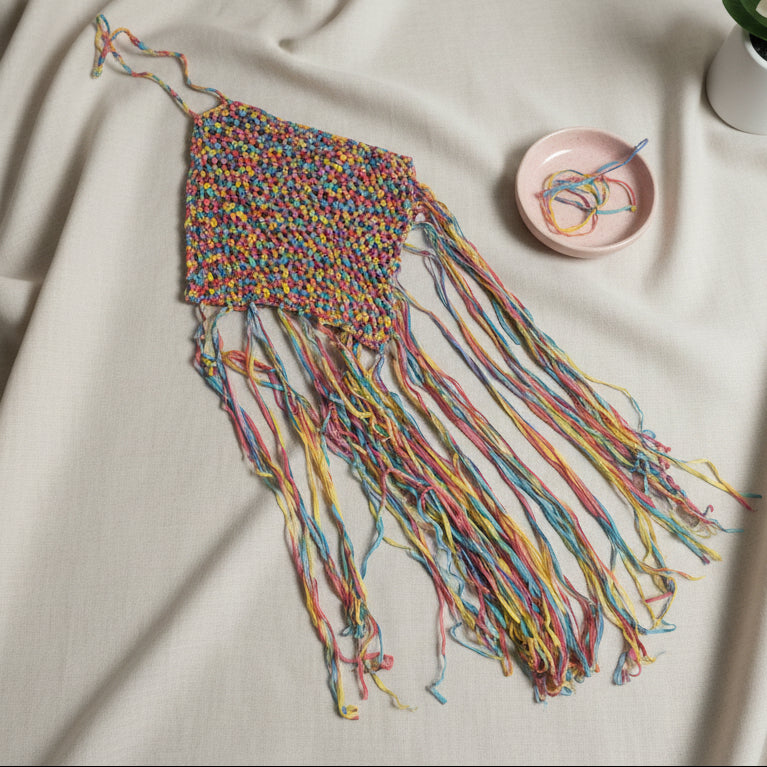 Colorful Fringe Hem Halter Top Knitted Women's Medium