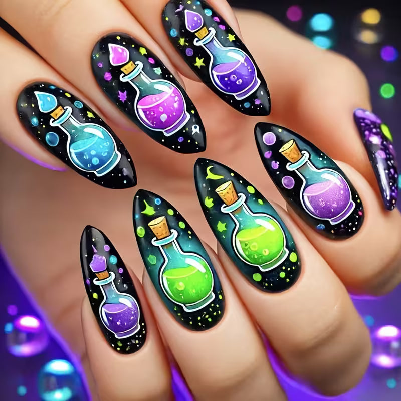 Mystical Magic Potion Bottle Nail Art: Dreamy and Eye-Catching Waterdrop Nails, 24pcs