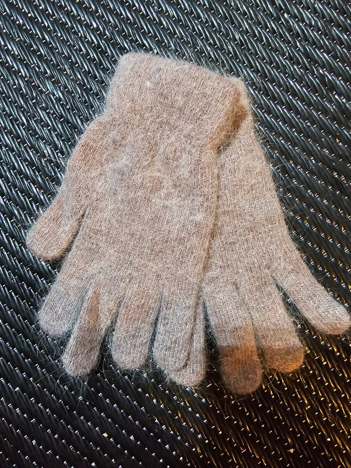 Brown Angora Fiber Stretchy Gloves Adult