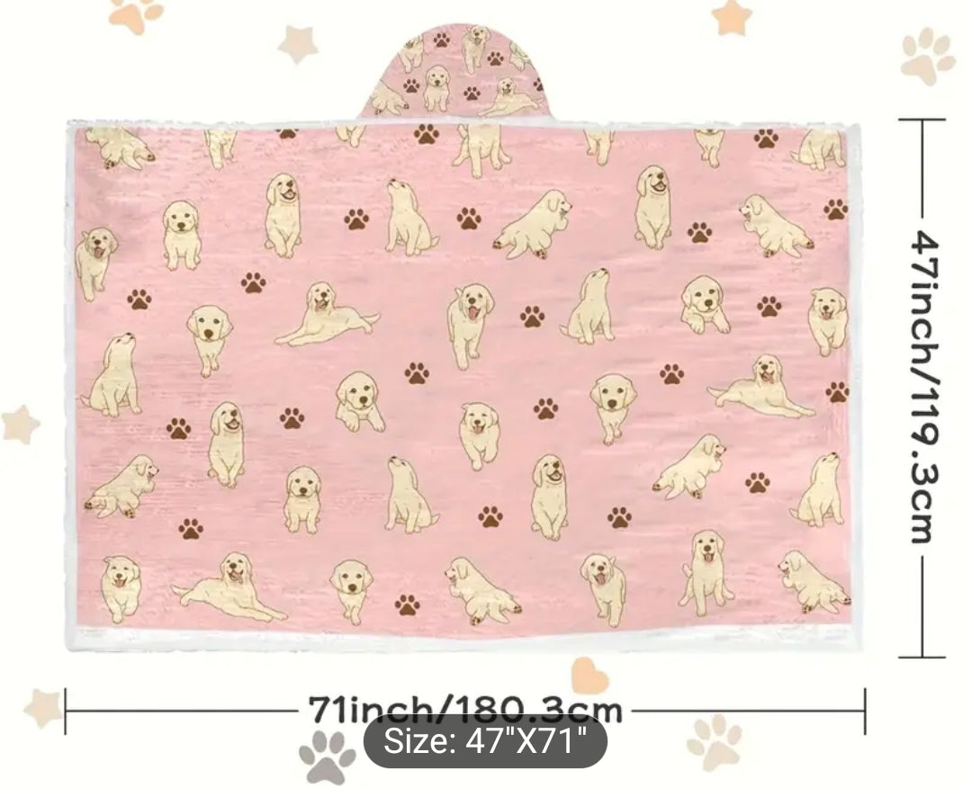 Fleece Blanket Hoodie Dog Print