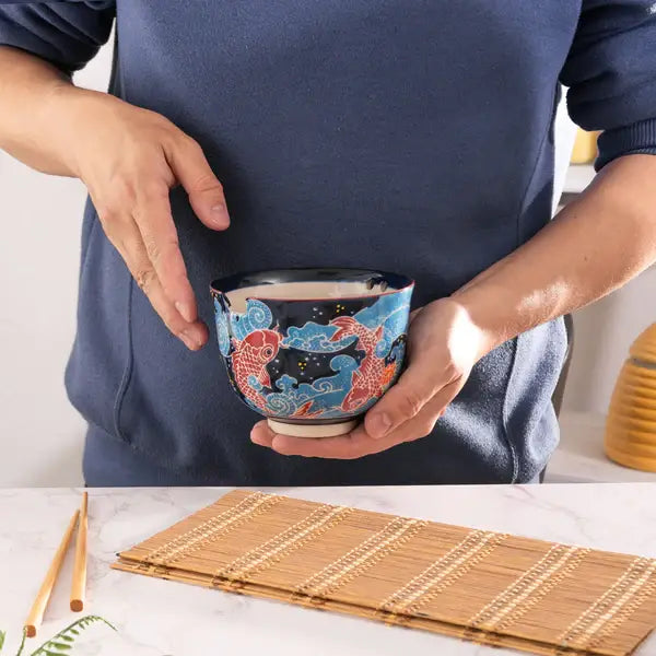 Koi Fish Design 18oz Bowl With Chopsticks Set