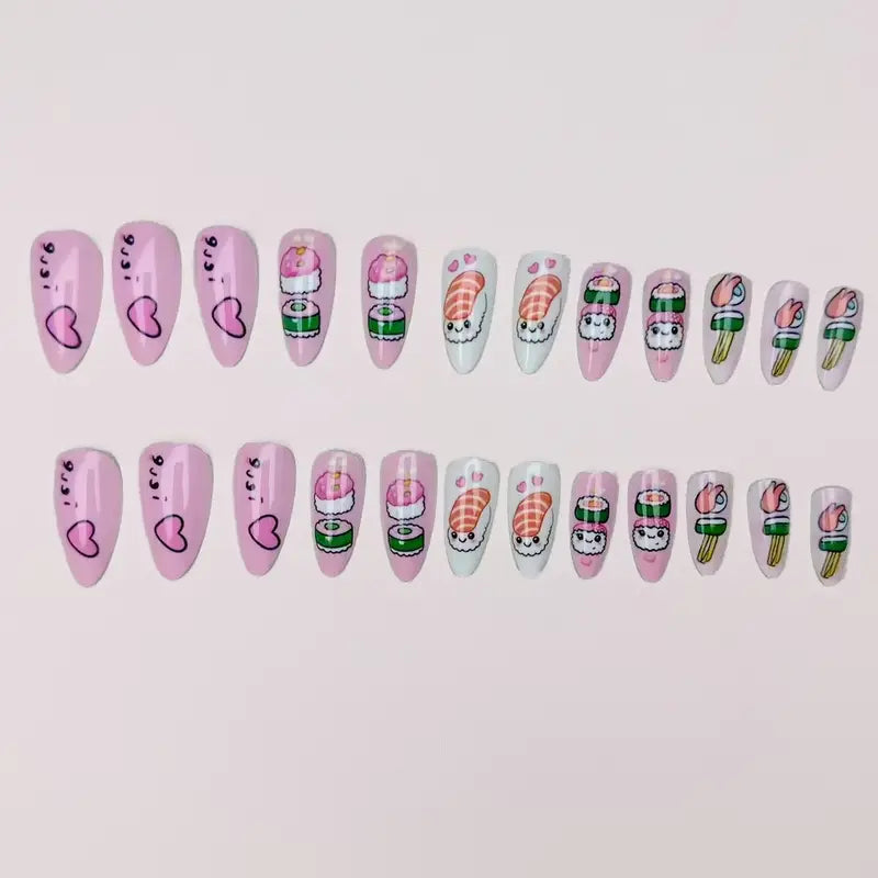 24pcs Cute Sushi Press On Nails