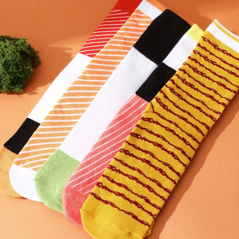 5 Pairs Sushi Socks with Chopsticks - Whimsical Sushi Creative Gift Socks, Unisex Gift Box Novelty Fun Cute