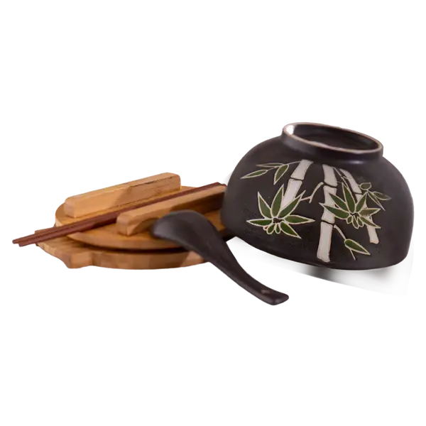 Bamboo Bowl w/ Chopsticks, Spoon, Lid and Trivet Set
