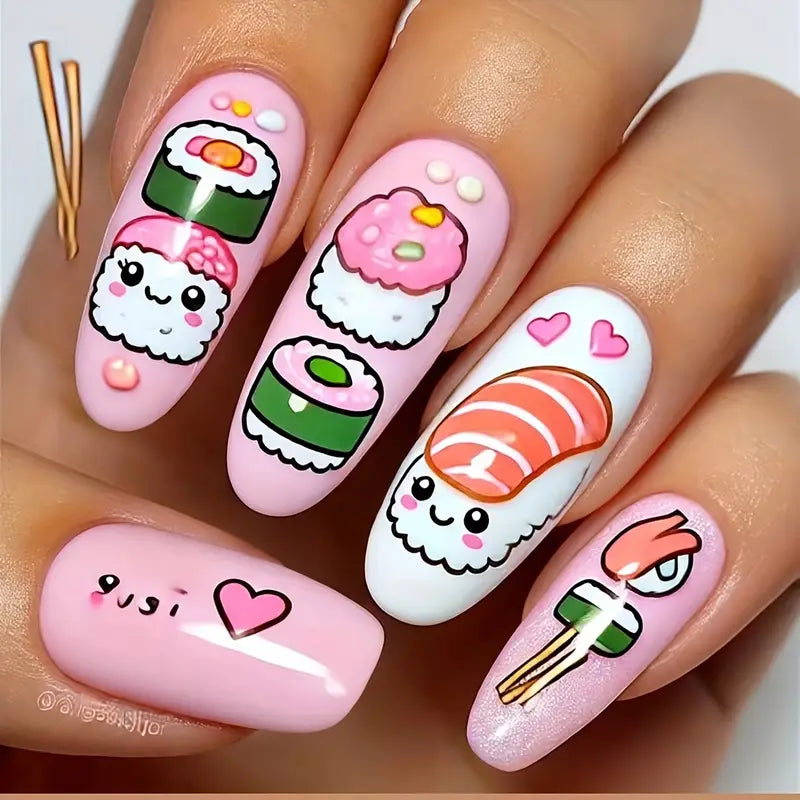 24pcs Cute Sushi Press On Nails