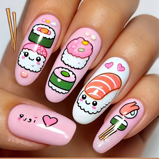 24pcs Cute Sushi Press On Nails