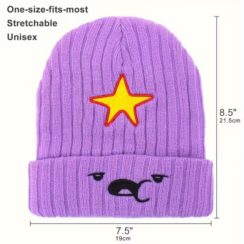 Cozy Purple Anime-Inspired Slouchy Beanie with Cute Cartoon Embroidery Winter Hat