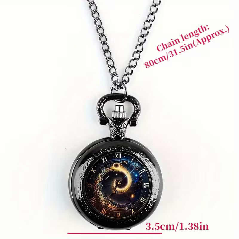 Galaxy Swirl Glass Round Quartz Pocket Watch