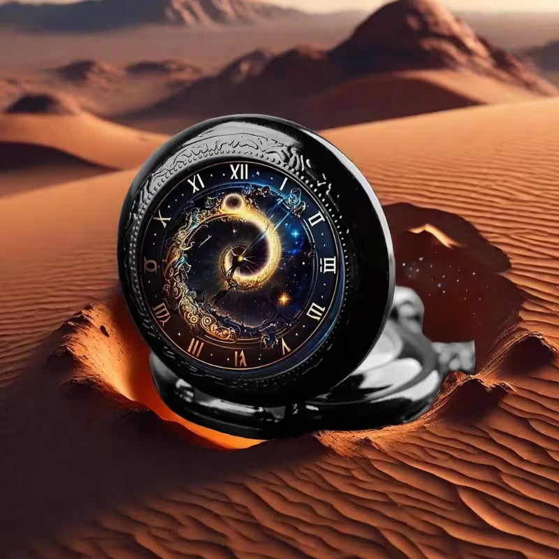 Galaxy Swirl Glass Round Quartz Pocket Watch