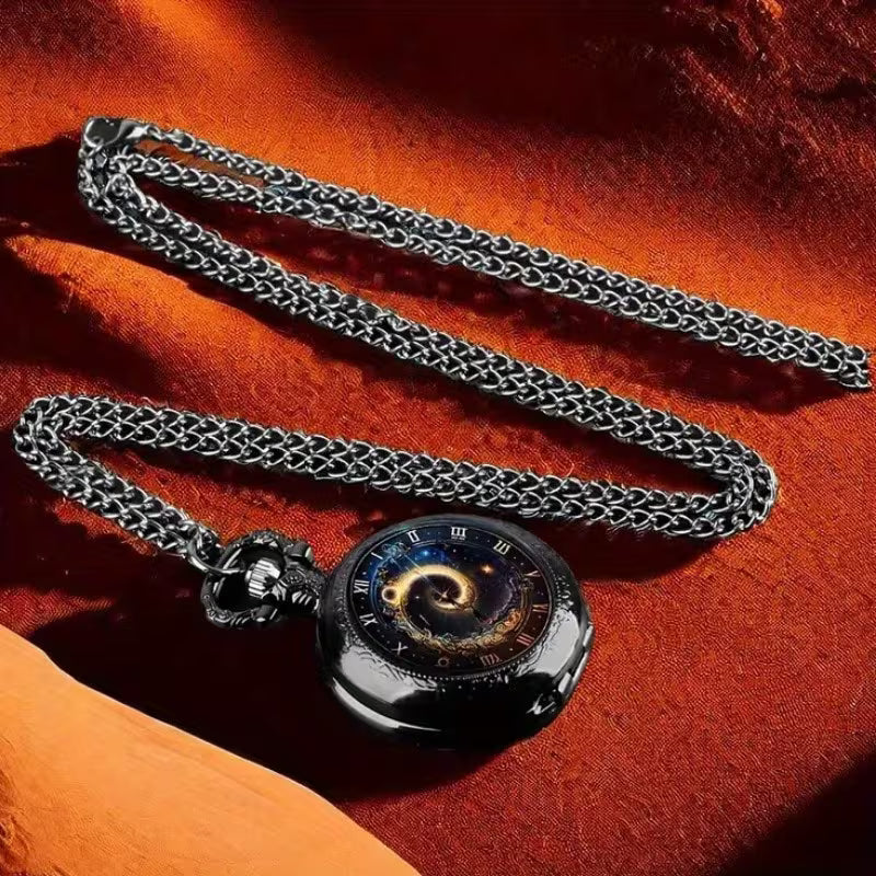 Galaxy Swirl Glass Round Quartz Pocket Watch
