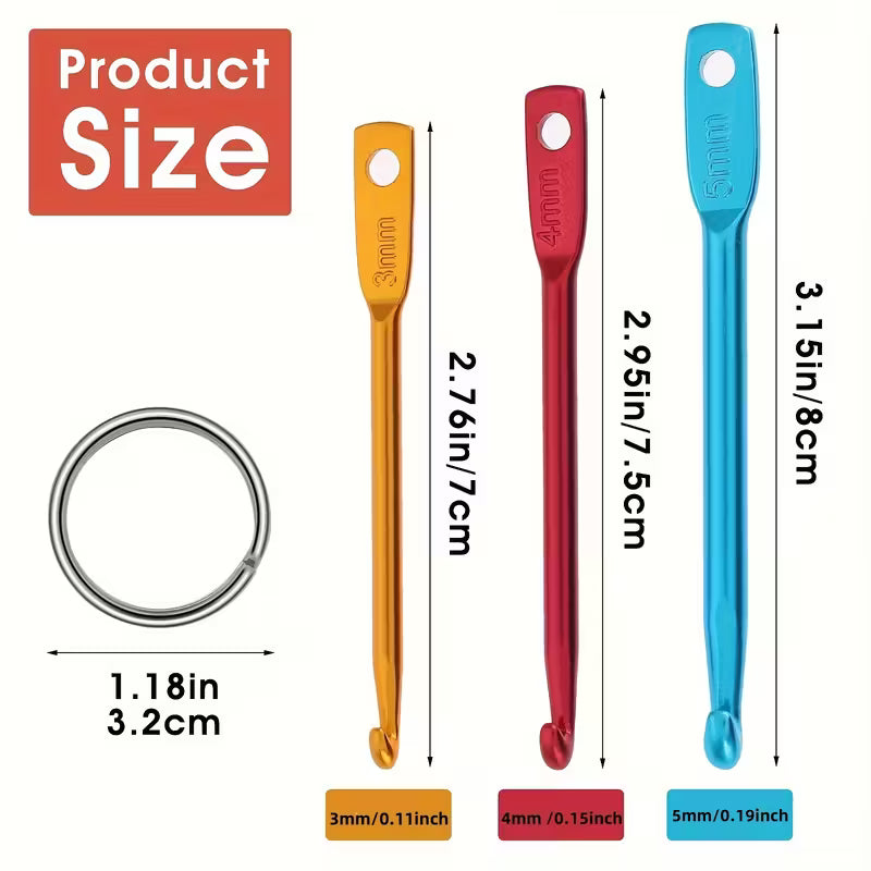 Crochet Keychain 3/4/5mm Portable Crochet Keychain Set Mini Creative Keychain Zinc Alloy