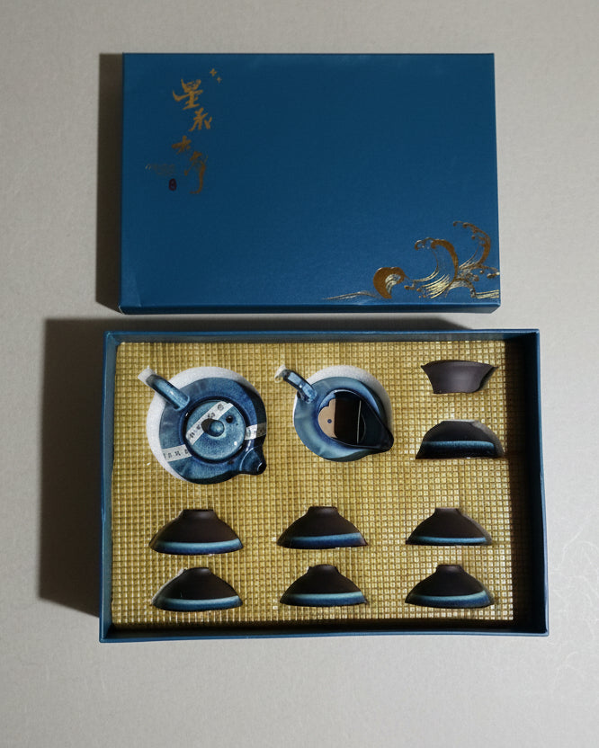 Ceramic Tea Set Blue and Brown