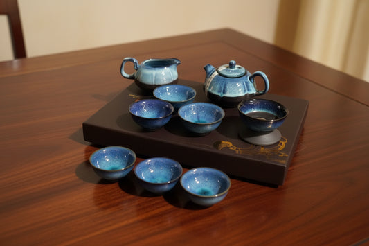Ceramic Tea Set Blue and Brown