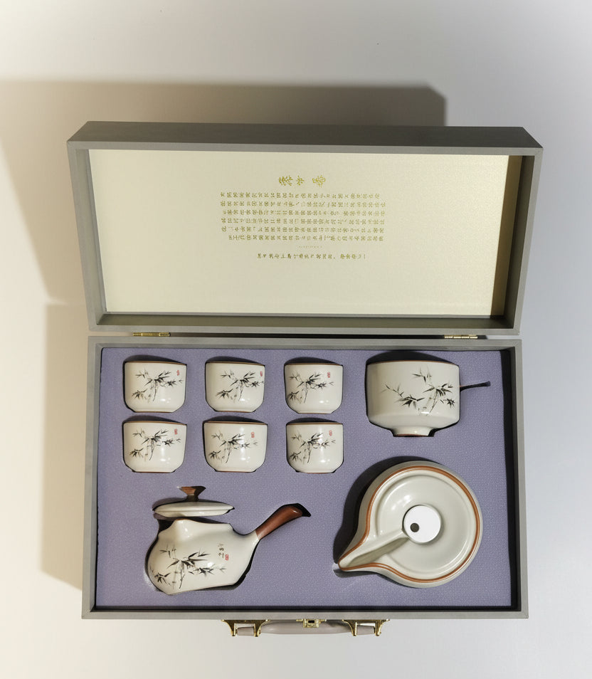 Ceramic Semi-Automatic Tea Set with Travel Case, Chinese Style, Kung Fu Tea Set