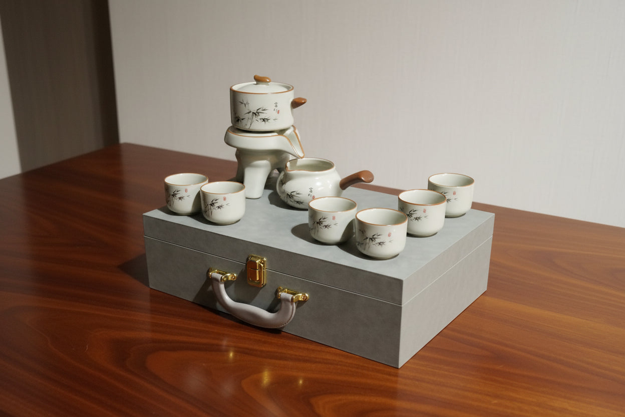 Ceramic Semi-Automatic Tea Set with Travel Case, Chinese Style, Kung Fu Tea Set