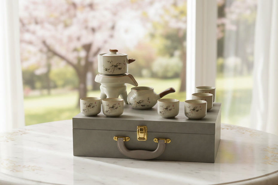 Ceramic Semi-Automatic Tea Set with Travel Case, Chinese Style, Kung Fu Tea Set