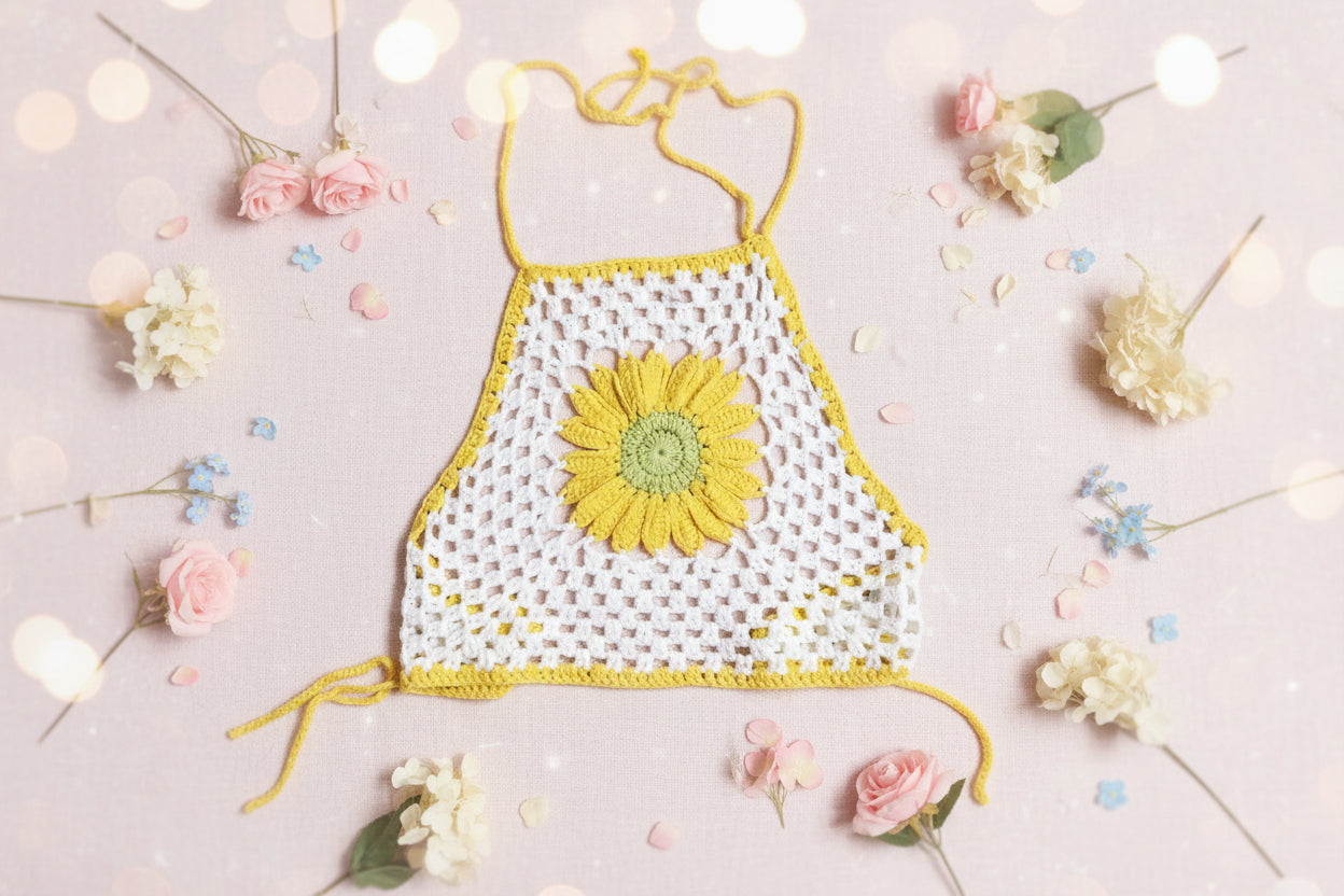 Sunflower Knitted Halter Top Backless Adult Women's Small
