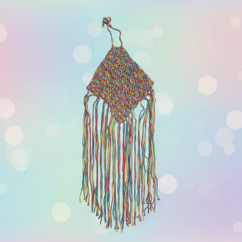 Colorful Fringe Hem Halter Top Knitted Women's Medium