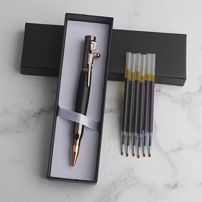 high-end and creative bullet shaped tactical pen gun shaped pen Metal Black