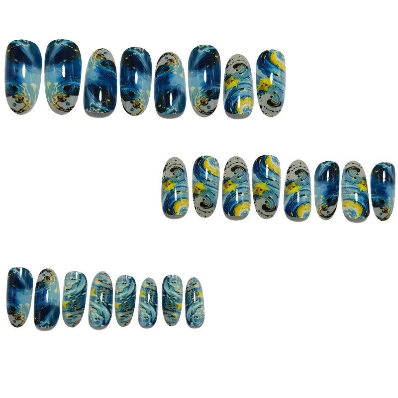 24pcs Van Gogh Starry Night Press On Nails
