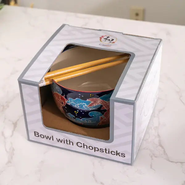 Koi Fish Design 18oz Bowl With Chopsticks Set