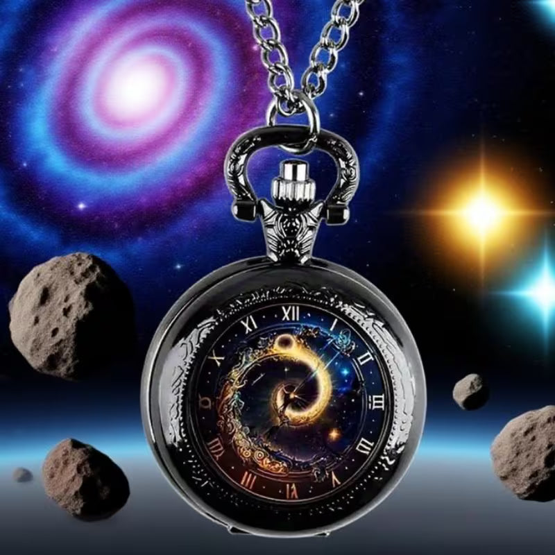 Galaxy Swirl Glass Round Quartz Pocket Watch