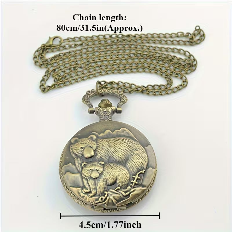 Bronze Bear Pocket Watch with Bear Family Design