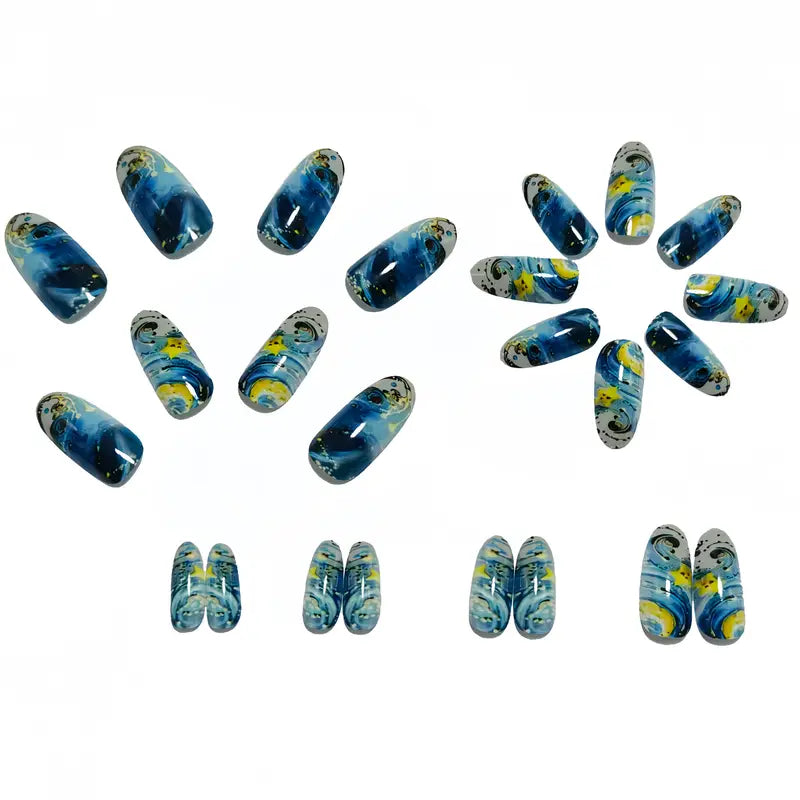 24pcs Van Gogh Starry Night Press On Nails