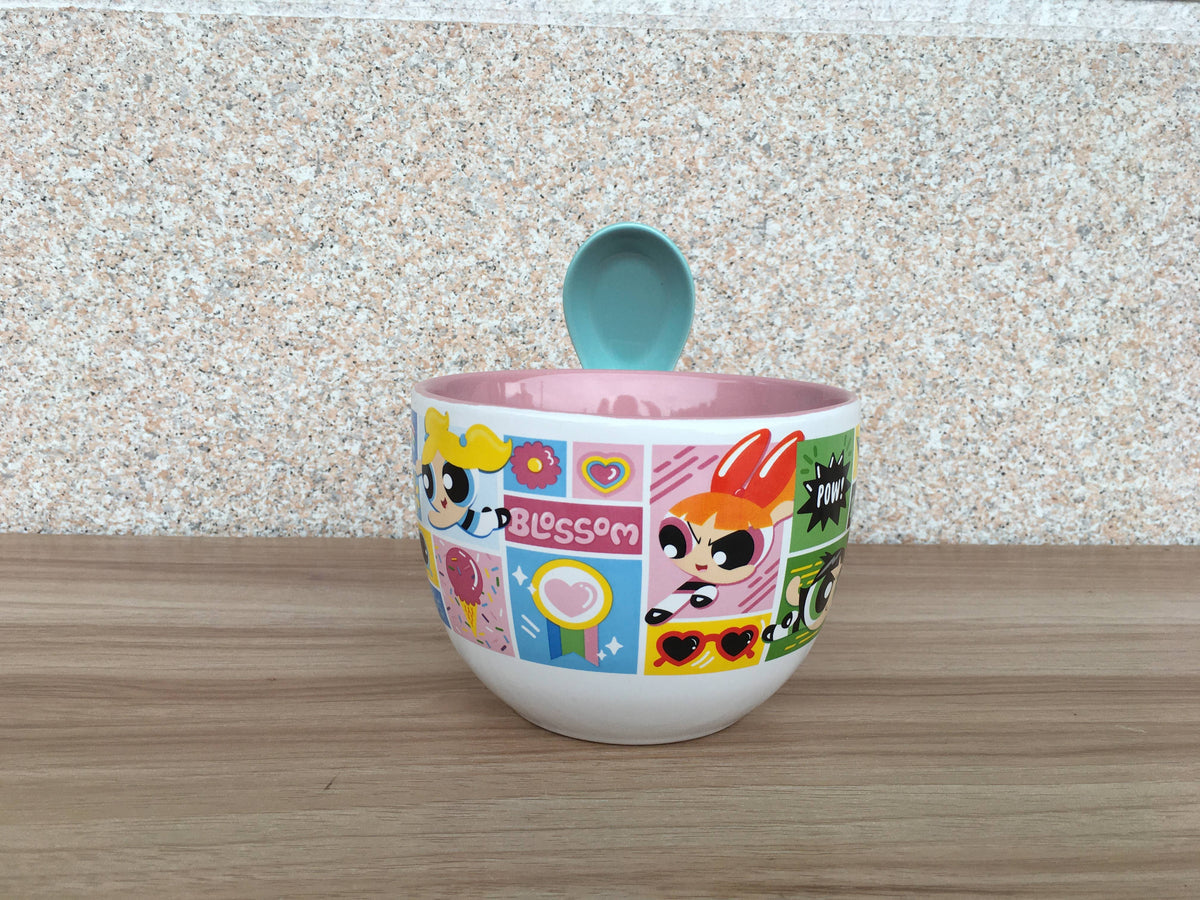 THE POWERPUFF GIRLS TRIO 24oz Ceramic Soup Mug w/ Spoon