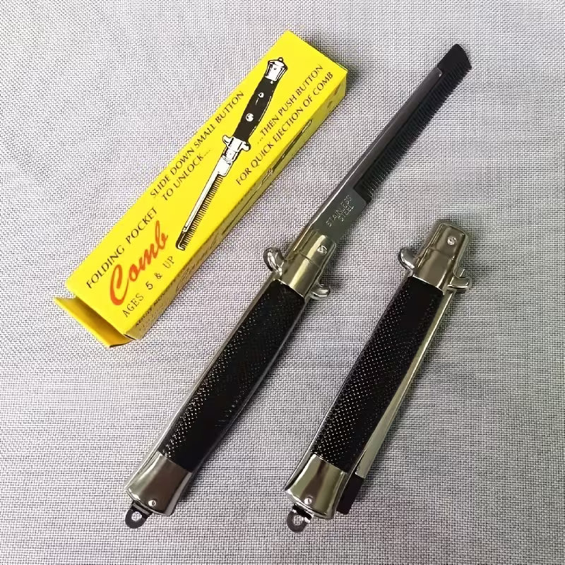 Folding Spring Comb - Fine-Toothed Portable Hair Styling Comb with Spring-Loaded Teeth