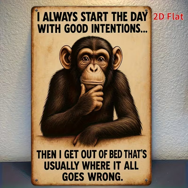 Wooden Funny Monkey Sign - Fun Monkey Quote Wooden Decoration