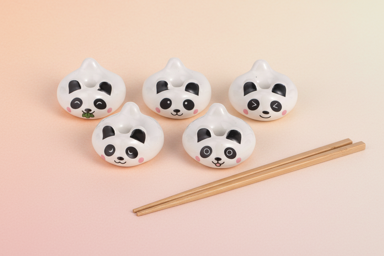 Panda 5 Piece Chopsticks Rest Set with Wood Holder
