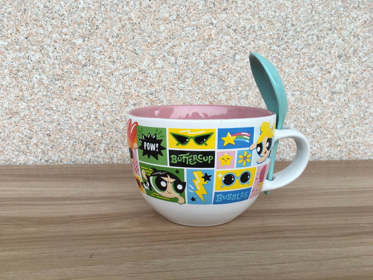 THE POWERPUFF GIRLS TRIO 24oz Ceramic Soup Mug w/ Spoon