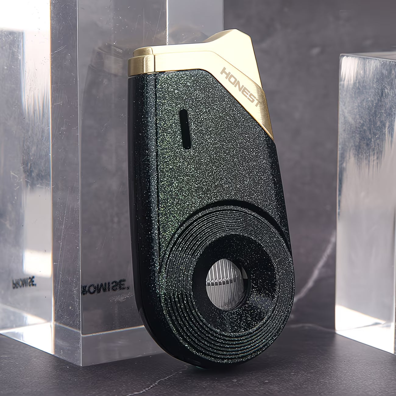 Green Sparkle Torch Lighter - Refillable Butane Gas Lighter with Rotatable Base, Portable Zinc Alloy
