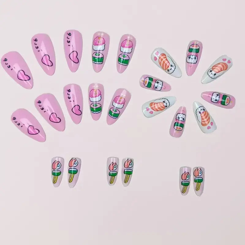 24pcs Cute Sushi Press On Nails