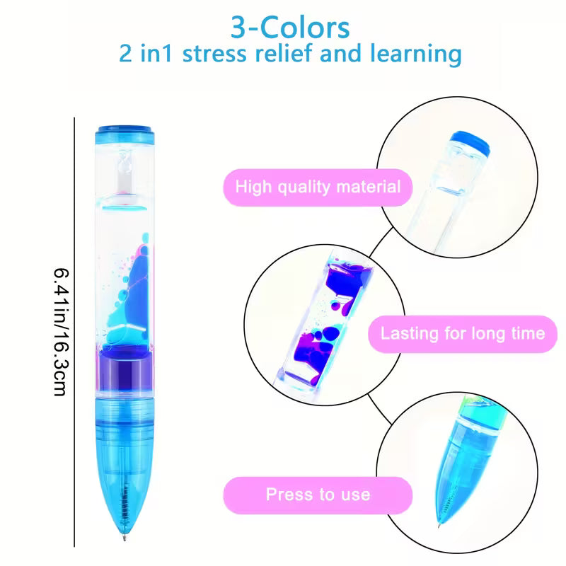 3pcs Vibrant Liquid Motion Bubbles Retractable Ballpoint Pens - Colorful Ink Design Tip, Plastic, Ideal for School & Office Supplies, Creative Writing Tool