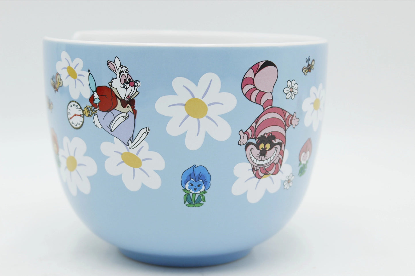 Alice in Wonderland 20oz Ramon Bowl Featuring Mad Hatter, Cheshire Cat, and White Rabbit Ceramic Ramen Noodle Rice Bowl with Chopsticks. Silver Buffalo
