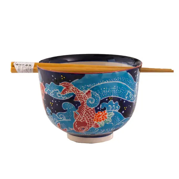 Koi Fish Design 18oz Bowl With Chopsticks Set