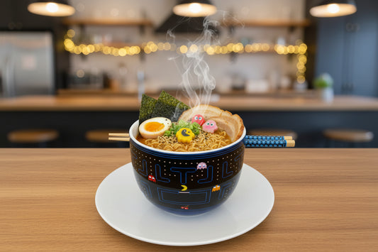 Pacman Game Screen 20oz Ceramic Ramen Bowl with Chopsticks