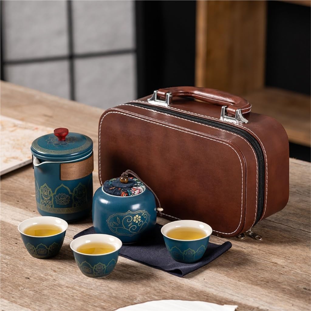Blue Travel Tea Set with Traveling Case, Kung Fu Tea Set