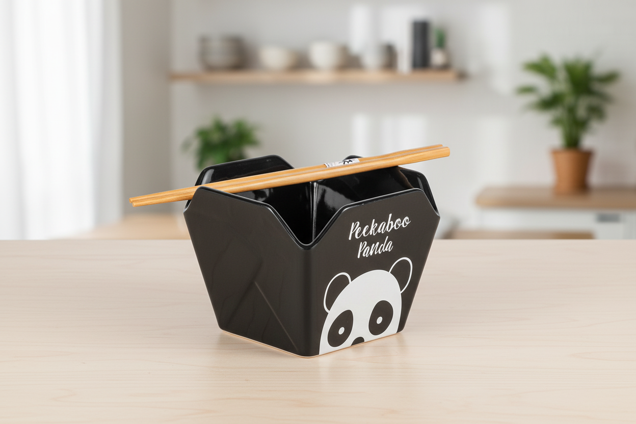 Takeout Box Ceramic Bowl With Chopsticks Panda