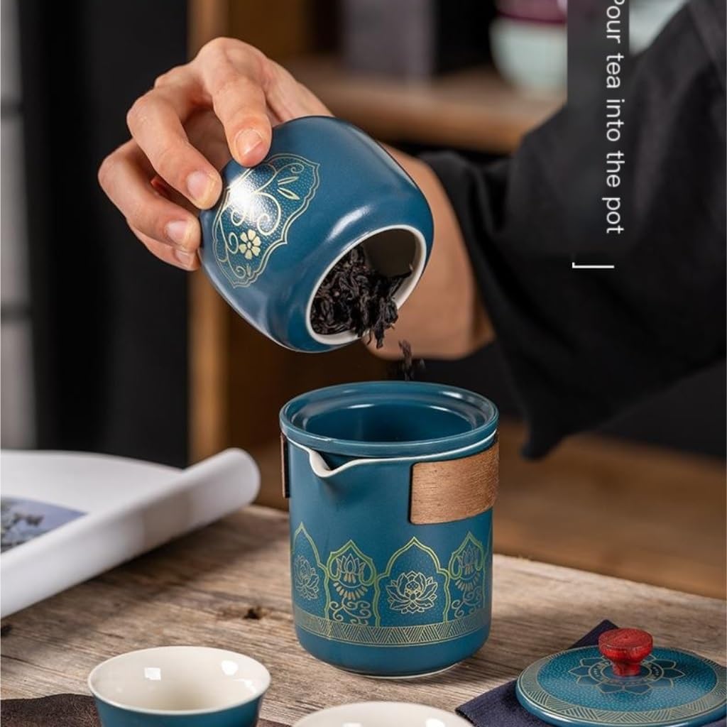 Blue Travel Tea Set with Traveling Case, Kung Fu Tea Set