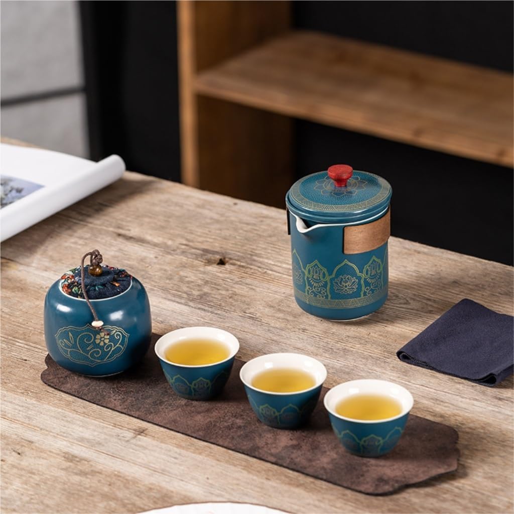 Blue Travel Tea Set with Traveling Case, Kung Fu Tea Set