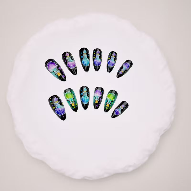 Mystical Magic Potion Bottle Nail Art: Dreamy and Eye-Catching Waterdrop Nails, 24pcs