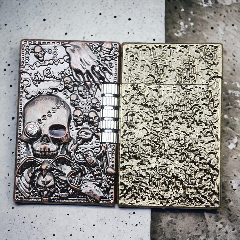 Engraved Skull Lighter, Creative Grinding Wheel Butane Lighter