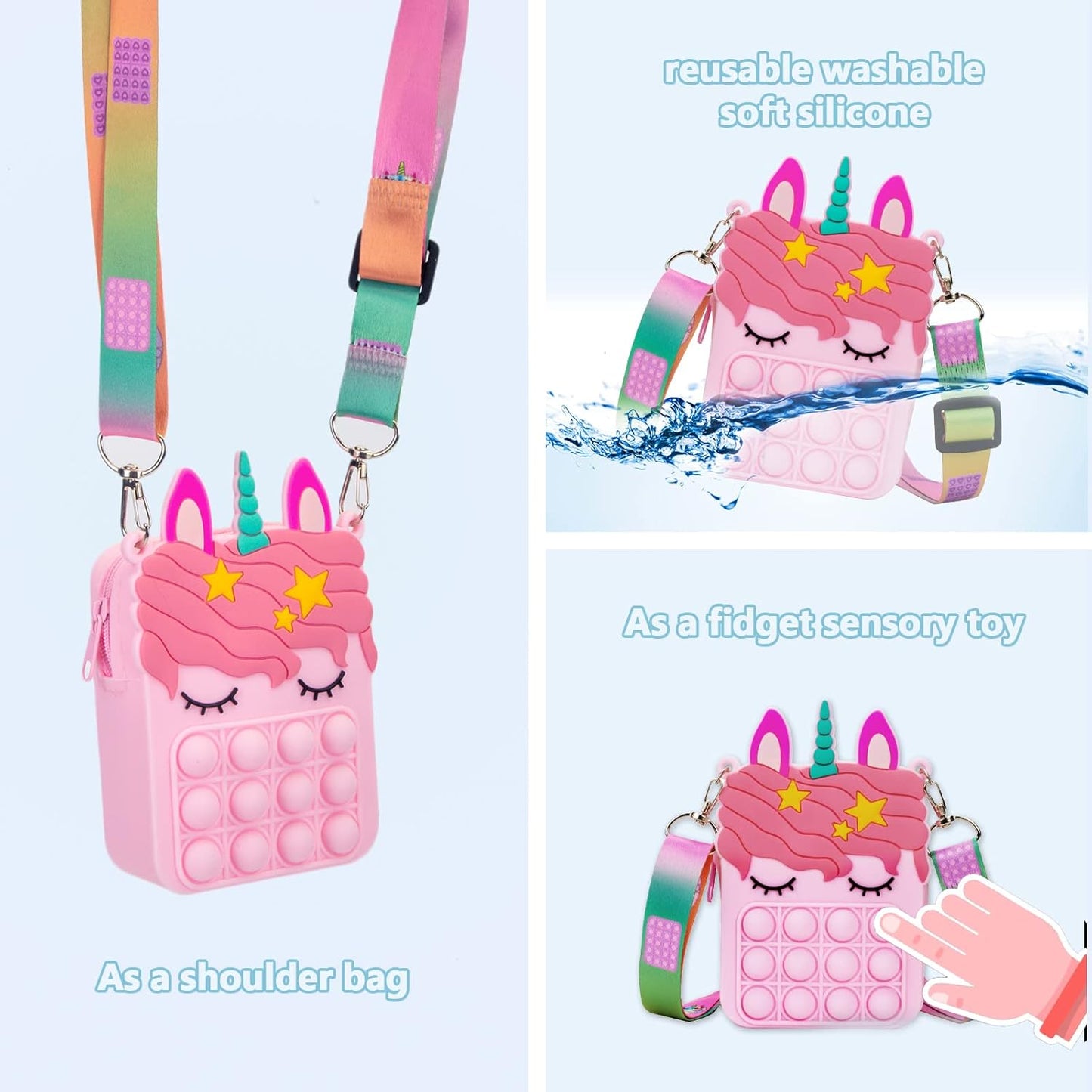 Light Pink Unicorn Pop it Purse