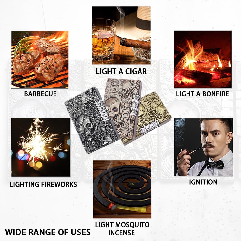 Engraved Skull Lighter, Creative Grinding Wheel Butane Lighter
