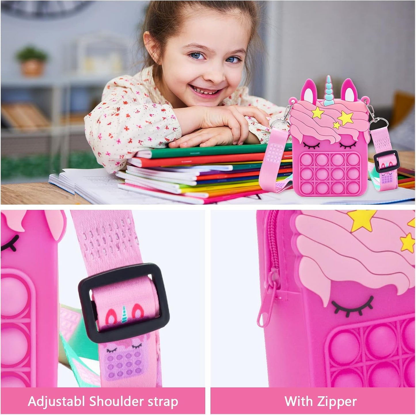 Hot Pink Unicorn Pop it Purse