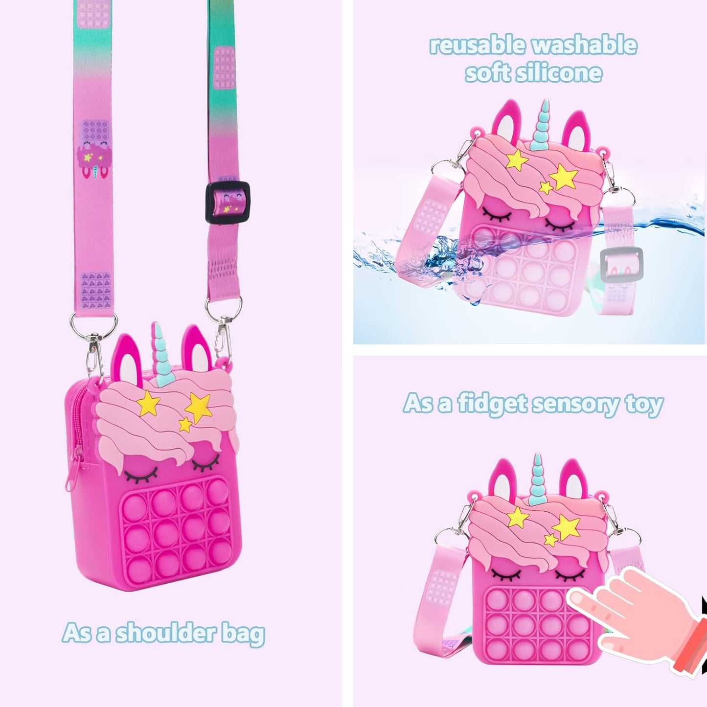 Hot Pink Unicorn Pop it Purse