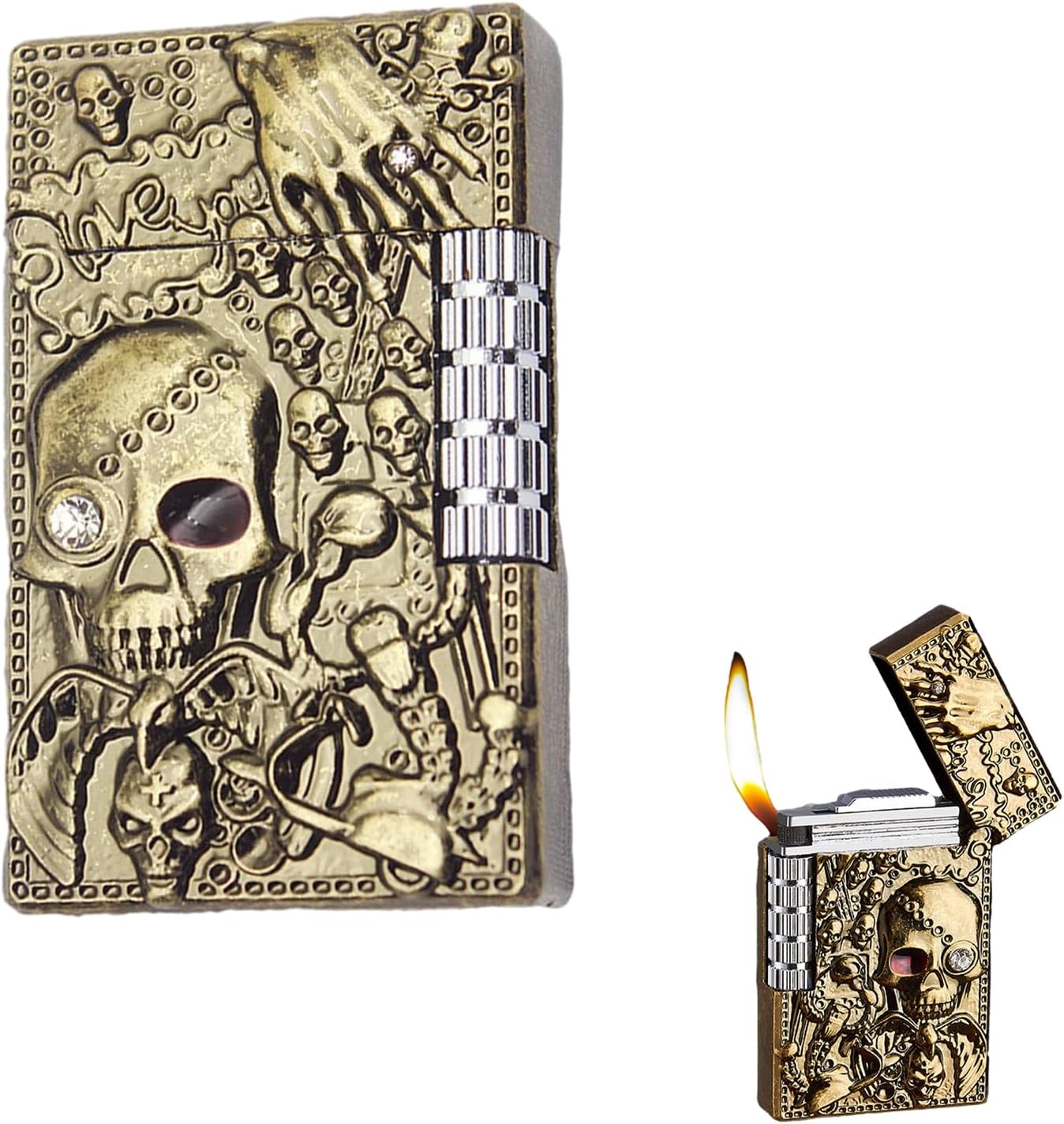 Engraved Skull Lighter, Creative Grinding Wheel Butane Lighter